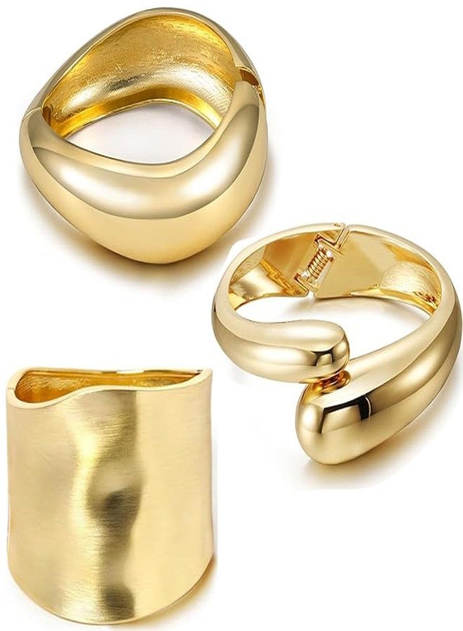 OXWIND Chunky Gold Bracelet - 3pcs Gold Cuff Bangles for Women Trendy Cuff Bracelets Wide Thick Gold Bangles Non Tarnish Jewelry, 3 Packs (Gold) - Image 1